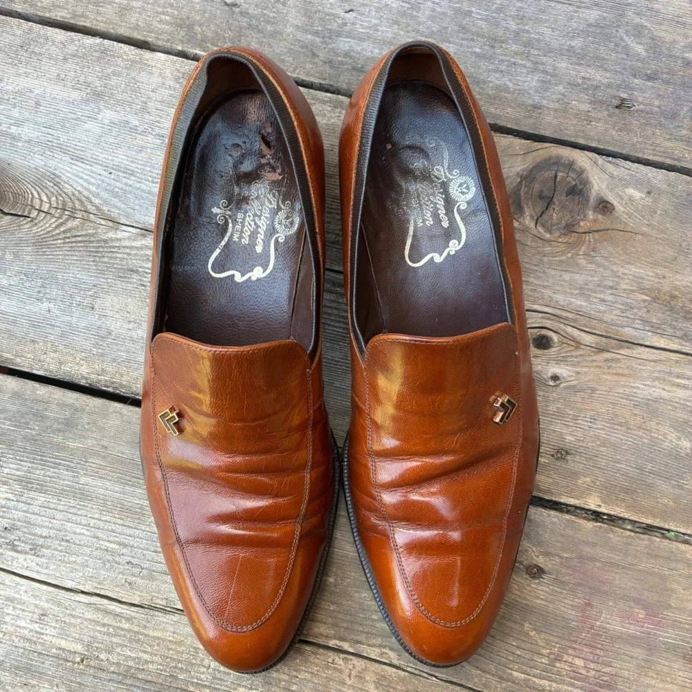 Vintage Florsheim Slip On Dress Loafers 7.5 D Designer Collection Brown Leather